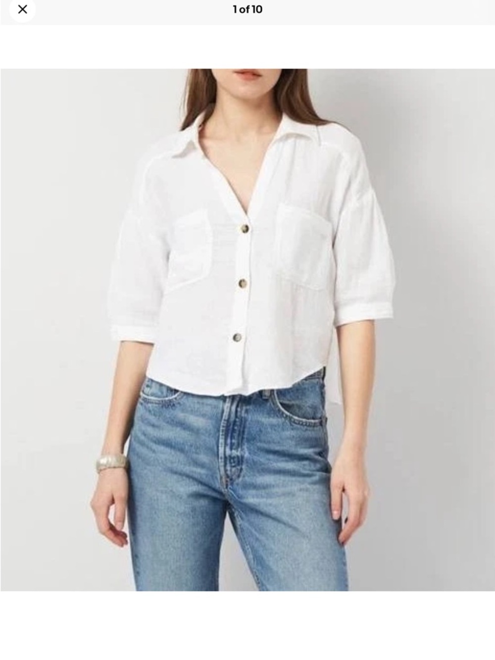 Zara White Cropped Button-Down Linen Shirt EUC